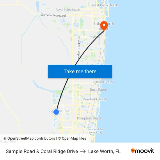 Sample Road & Coral Ridge Drive to Lake Worth, FL map
