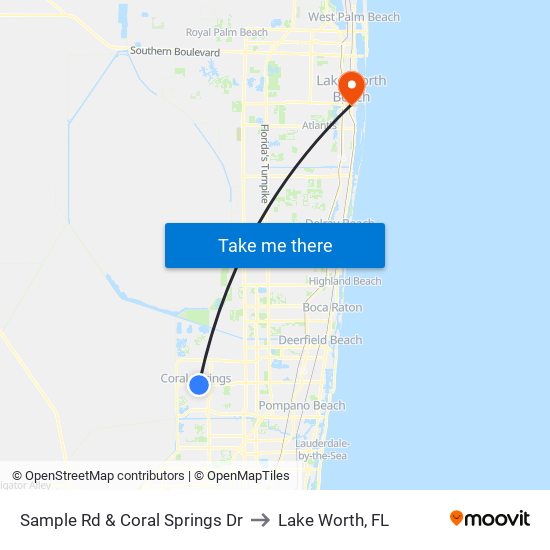 Sample Rd & Coral Springs Dr to Lake Worth, FL map