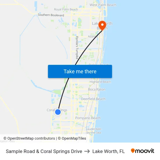Sample Road & Coral Springs Drive to Lake Worth, FL map