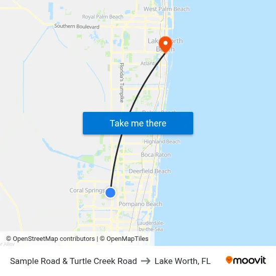 Sample Road & Turtle Creek Road to Lake Worth, FL map