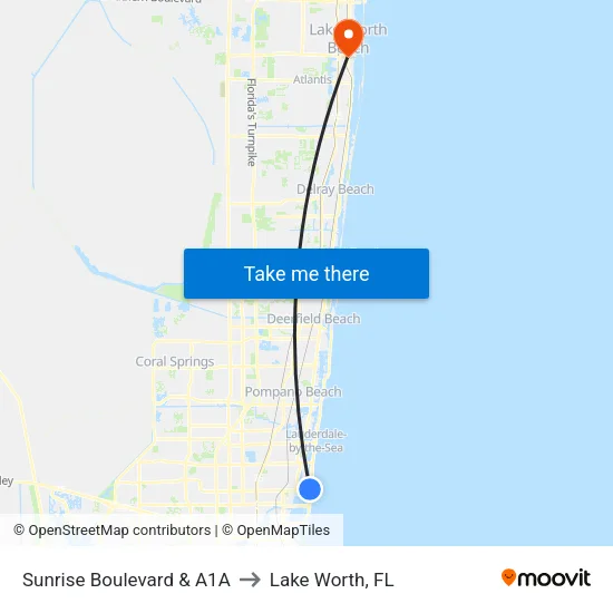 Sunrise Boulevard & A1A to Lake Worth, FL map