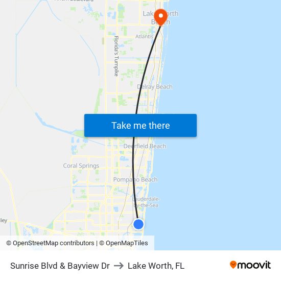 Sunrise Blvd & Bayview Dr to Lake Worth, FL map