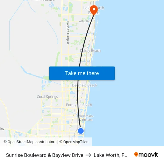 Sunrise Boulevard & Bayview Drive to Lake Worth, FL map