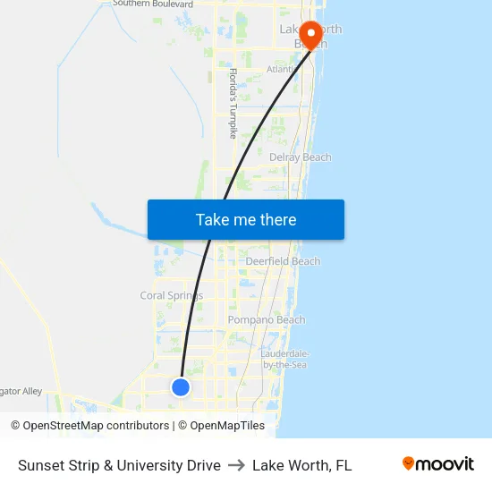 Sunset Strip & University Drive to Lake Worth, FL map