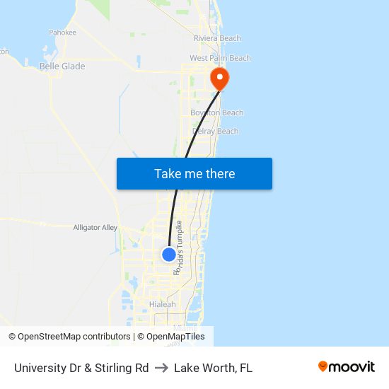 University Dr & Stirling Rd to Lake Worth, FL map