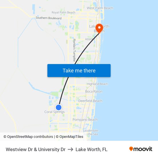 Westview Dr & University Dr to Lake Worth, FL map