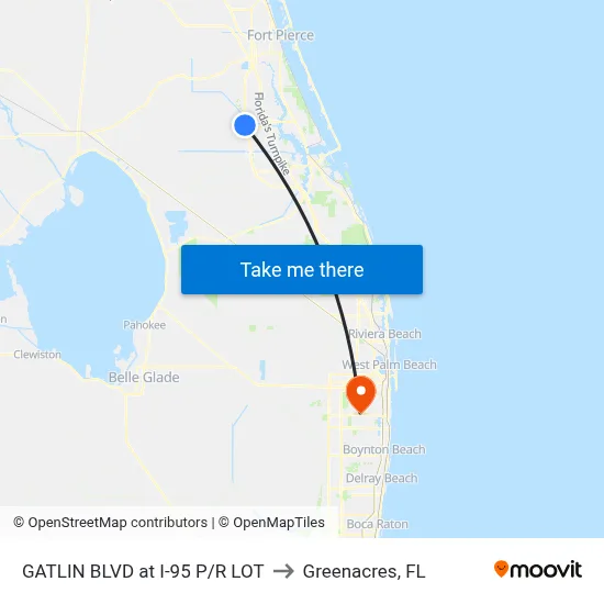 GATLIN BLVD at I-95 P/R LOT to Greenacres, FL map