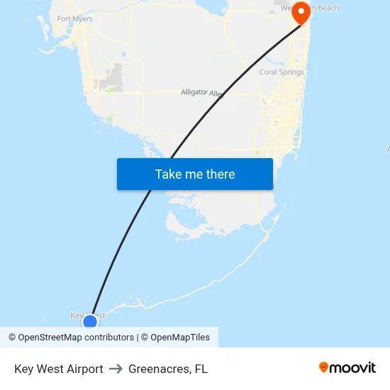 Key West Airport to Greenacres, FL map