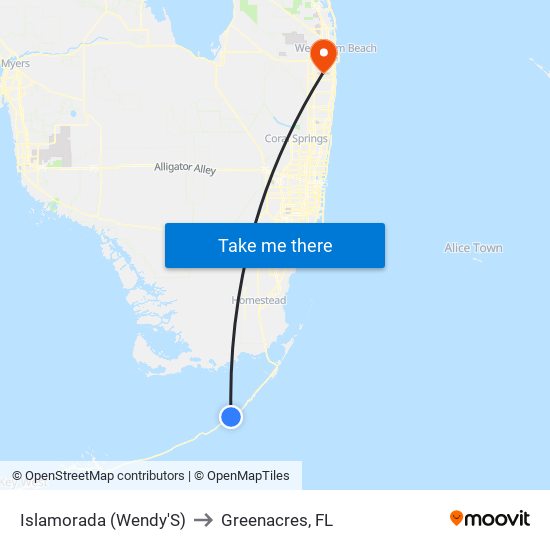 Islamorada (Burger King) to Greenacres, FL map