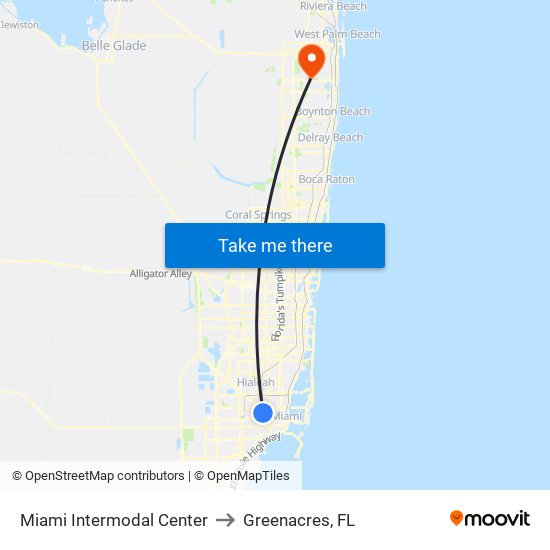 Miami Intermodal Center to Greenacres, FL map