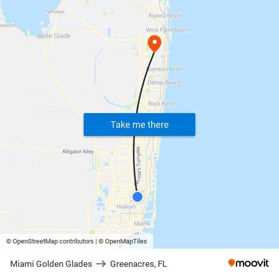 Miami Golden Glades to Greenacres, FL map