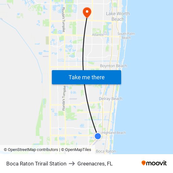 Boca Raton Trirail Station to Greenacres, FL map