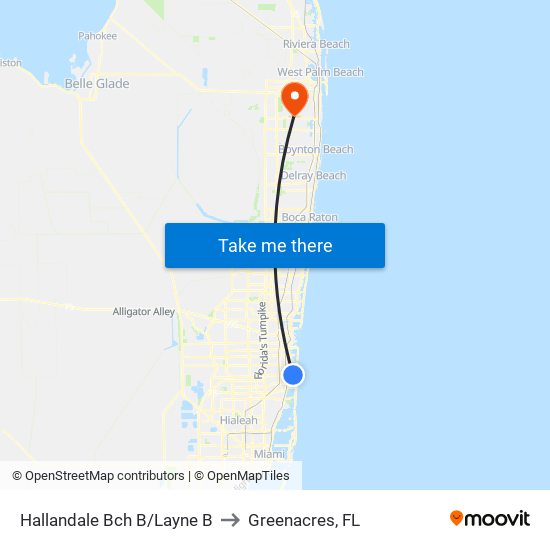 Hallandale Bch B/Layne B to Greenacres, FL map