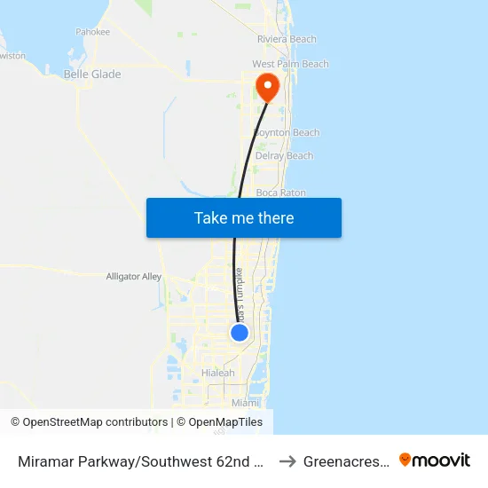 Miramar Parkway/Southwest 62nd Avenue to Greenacres, FL map