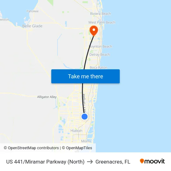 US 441/Miramar Parkway (North) to Greenacres, FL map