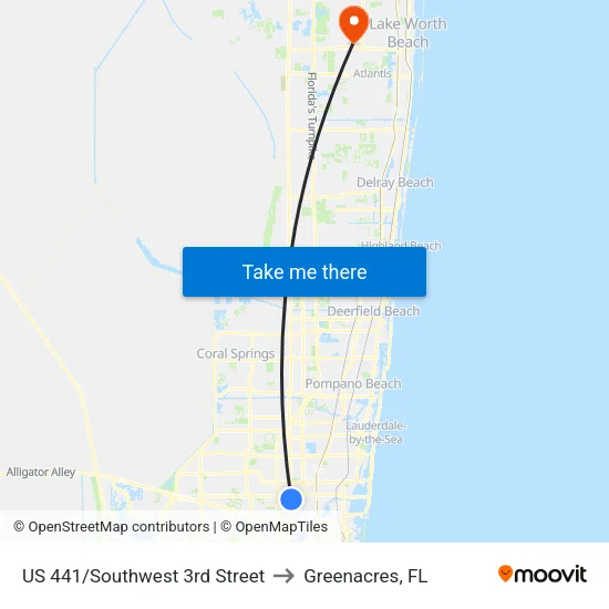 US 441/Southwest 3rd Street to Greenacres, FL map
