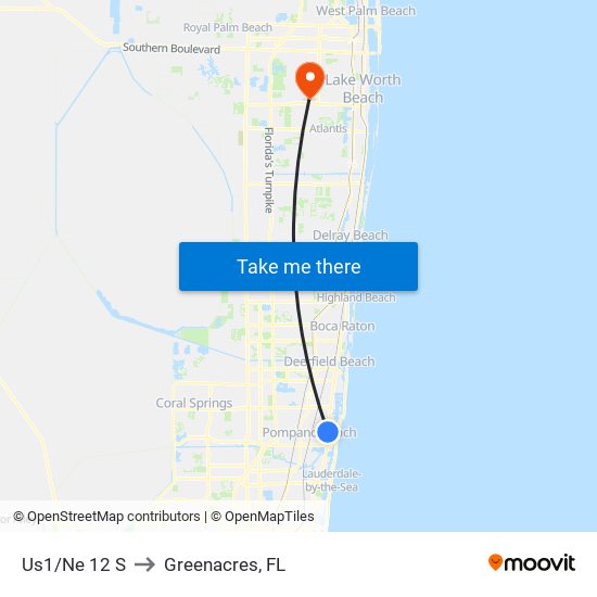Us1/Ne 12 S to Greenacres, FL map