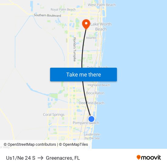 Us1/Ne 24 S to Greenacres, FL map