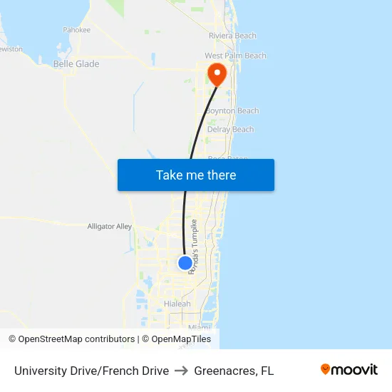 University Drive/French Drive to Greenacres, FL map