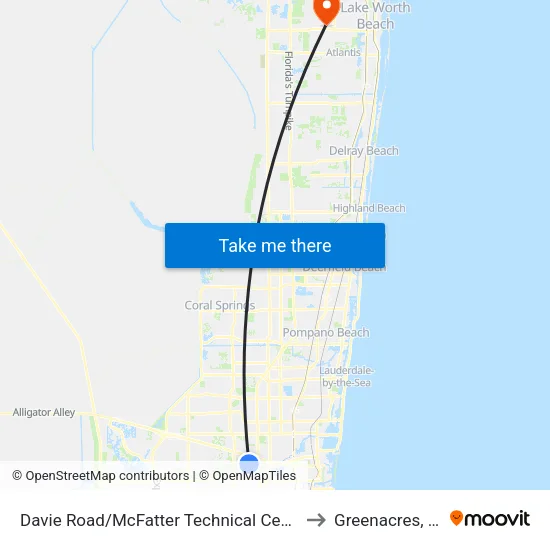 Davie Road/McFatter Technical Center to Greenacres, FL map