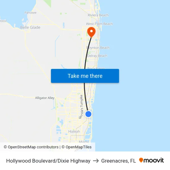 Hollywood Boulevard/Dixie Highway to Greenacres, FL map