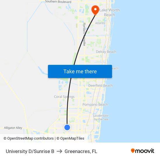 University D/Sunrise B to Greenacres, FL map