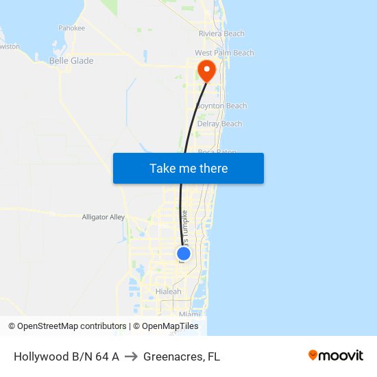 Hollywood B/N 64 A to Greenacres, FL map