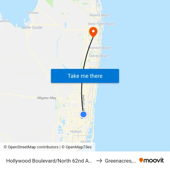 Hollywood Boulevard/North 62nd Avenue to Greenacres, FL map