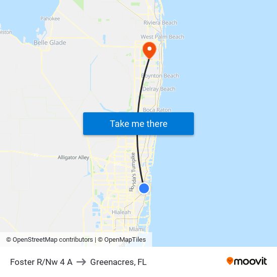 Foster R/Nw 4 A to Greenacres, FL map