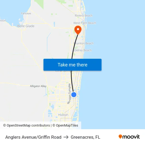 Anglers Avenue/Griffin Road to Greenacres, FL map