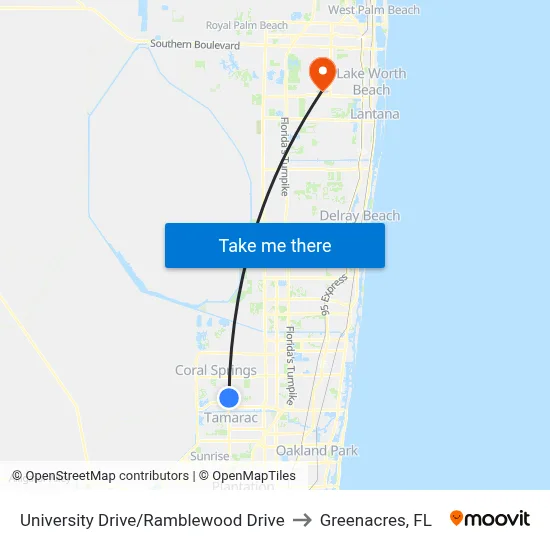 University Drive/Ramblewood Drive to Greenacres, FL map