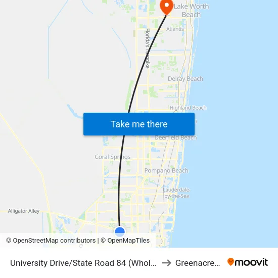 University Drive/State Road 84 (Whole Foods) to Greenacres, FL map