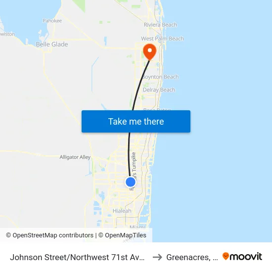Johnson Street/Northwest 71st Avenue to Greenacres, FL map