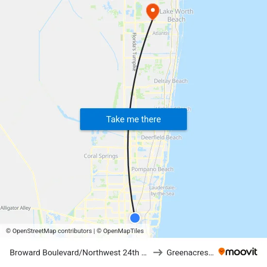 Broward Boulevard/Northwest 24th Avenue to Greenacres, FL map