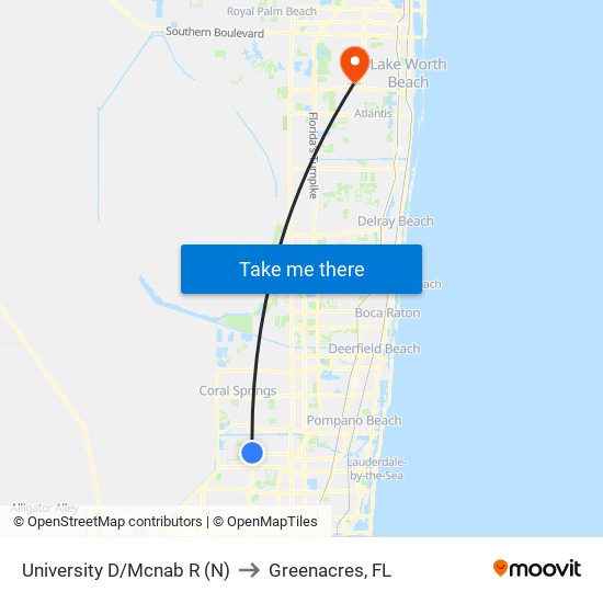 UNIVERSITY D/MCNAB R (N) to Greenacres, FL map