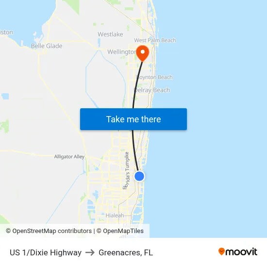 US 1/Dixie Highway to Greenacres, FL map