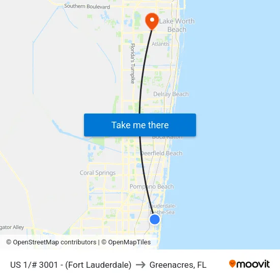 US 1/# 3001 - (Fort Lauderdale) to Greenacres, FL map