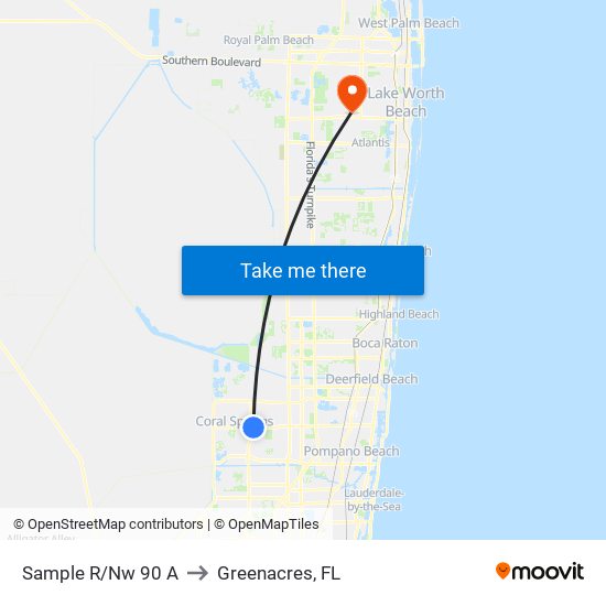 Sample R/Nw 90 A to Greenacres, FL map