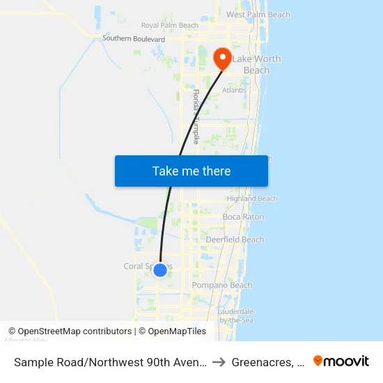 Sample Road/Northwest 90th Avenue to Greenacres, FL map