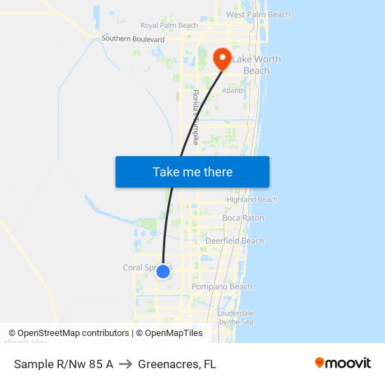 Sample R/Nw 85 A to Greenacres, FL map