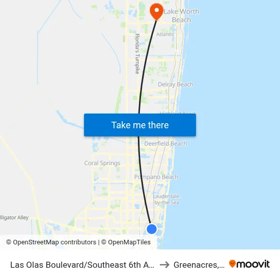 Las Olas Boulevard/Southeast 6th Avenue to Greenacres, FL map
