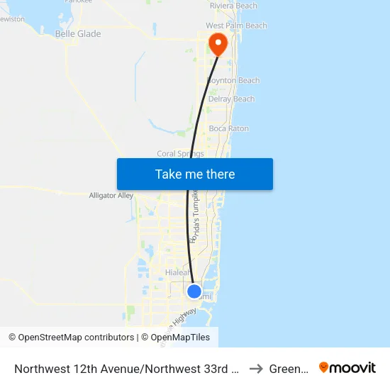 Northwest 12th Avenue/Northwest 33rd Street - (Allapattah Metrorail Station) to Greenacres, FL map