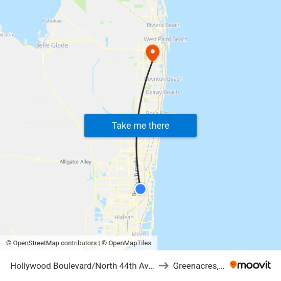 Hollywood Boulevard/North 44th Avenue to Greenacres, FL map