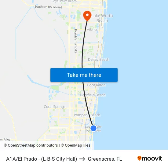 A1A/El Prado - (L-B-S City Hall) to Greenacres, FL map