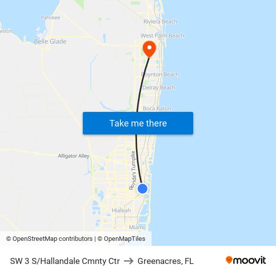 SW 3 S/Hallandale Cmnty Ctr to Greenacres, FL map