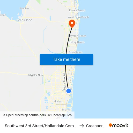 Southwest 3rd Street/Hallandale Community Center to Greenacres, FL map