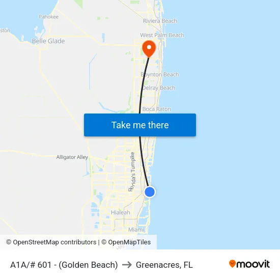 A1A/# 601 - (Golden Beach) to Greenacres, FL map