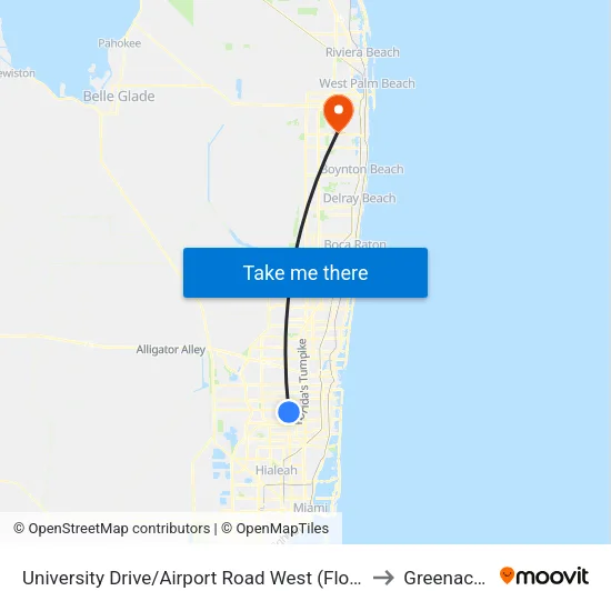 University Drive/Airport Road West (Florida State Hospital) to Greenacres, FL map