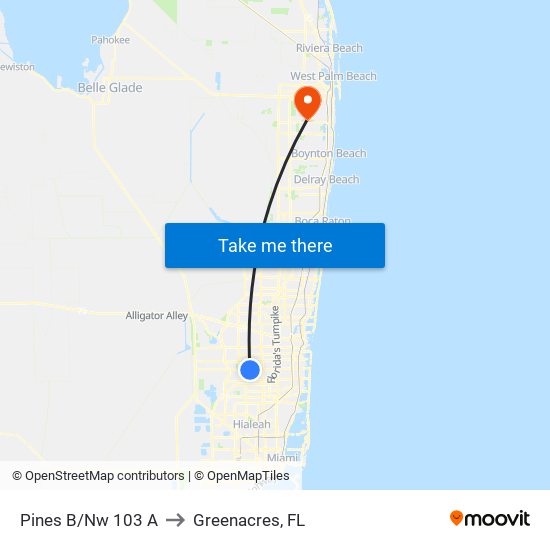 PINES B/NW 103 A to Greenacres, FL map