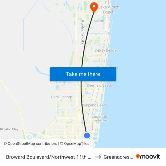 Broward Boulevard/Northwest 11th Avenue to Greenacres, FL map